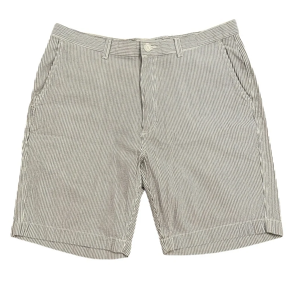 Roundtree & Yorke Seersucker Grey and White striped Linen Cotton Shorts-Sz 36